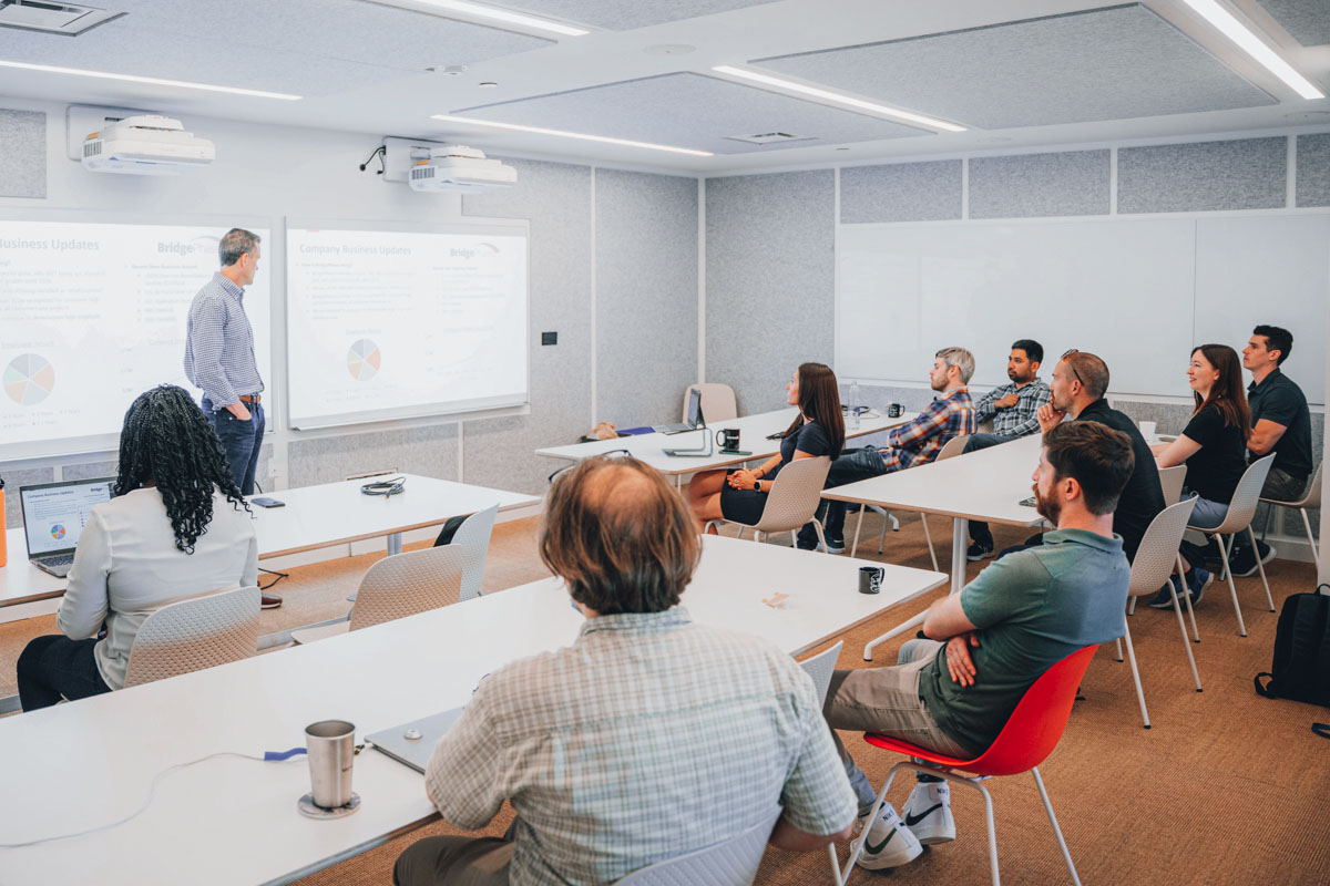 BridgePhase company meeting BridgePhase employees at a company meeting